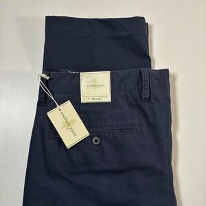 NEW Southern Pines Chino Pants Mens 36x30 Navy Blue Cotton Flat Front Casual